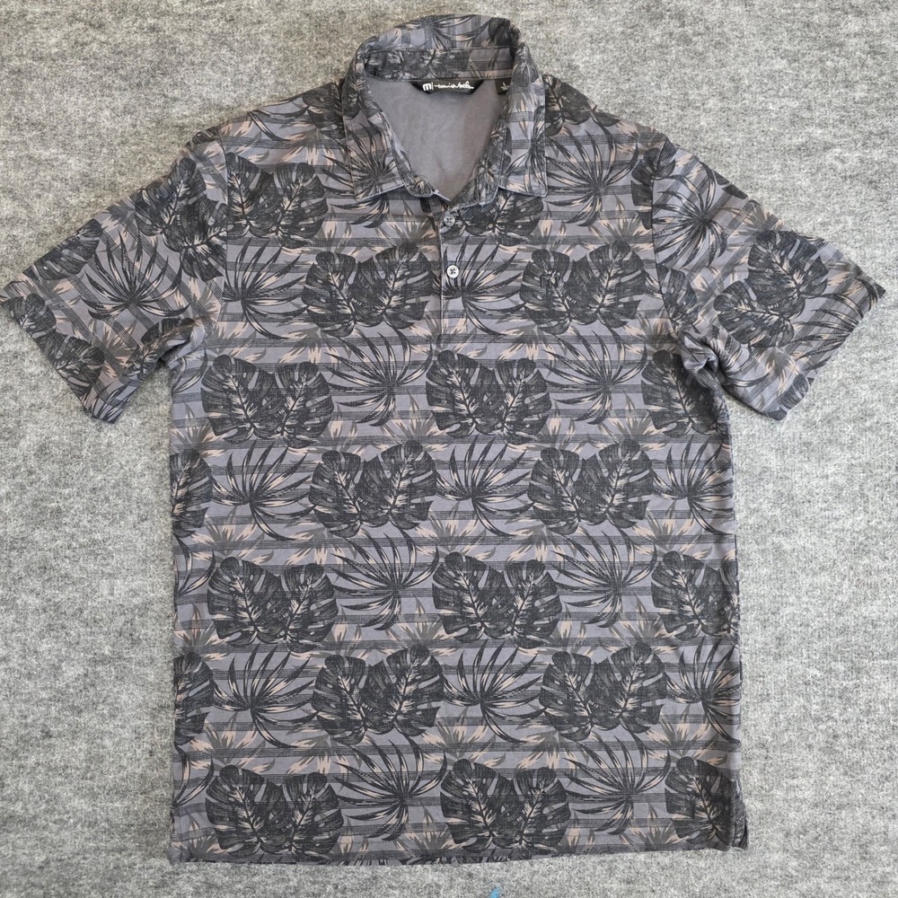 Travis Mathew Polo Shirt Mens Size Large Gray Tropical Leaf Stripe‎ Golf Casual